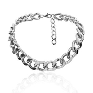 daimay women's alloy choker necklace heavy cuban chunky chain punk gothic hip hop metal necklaces - silver -small size