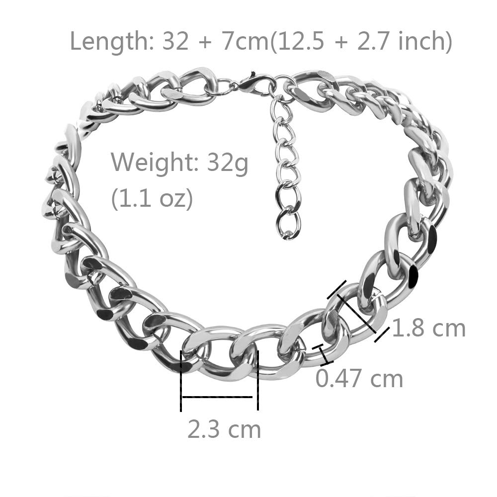 Daimay Women's Alloy Choker Necklace Heavy Cuban Chunky Chain Punk Gothic Hip Hop Metal Necklaces - Silver -Small Size