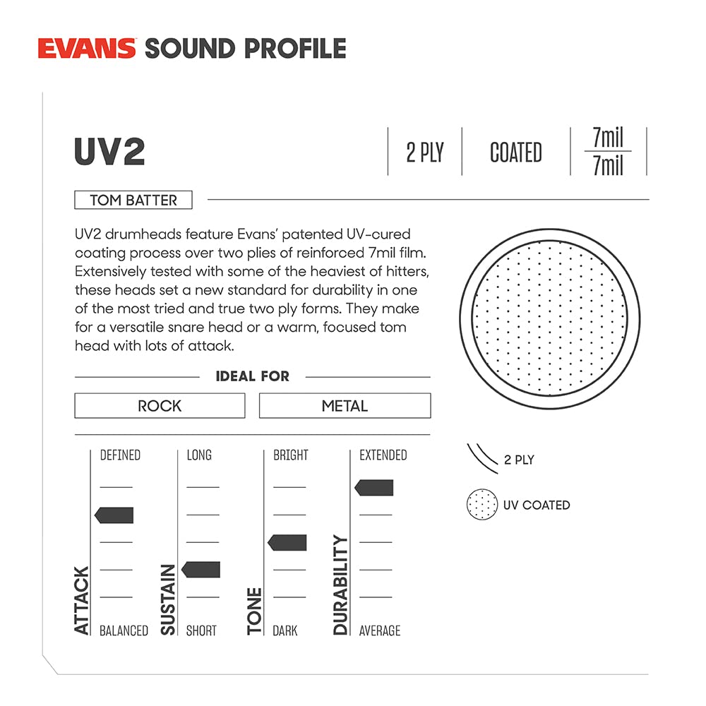 Evans Drum Heads - UV2 Coated Tom Drumhead, 14 Inch