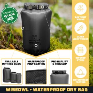 Wise Owl Outfitters Waterproof Dry Bag - Fully Submersible Ultra Lightweight Airtight Bags - 1pk or 3pk, 5L, 10L & 20L Sizes - Diamond Ripstop Roll Top Drybags for Camping, Kayaking & Backpacking