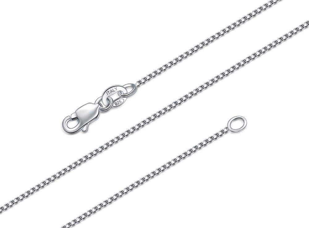 BORUO 925 Sterling Silver Box Chain Necklace, 1mm Solid Italian Nickel-Free Lobster Claw Clasp 18 Inch