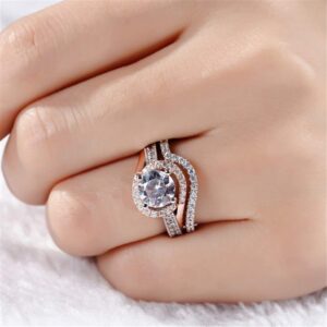 Jeulia Split Shank Halo Diamond Engagement Ring Sterling Silver CZ Wedding Set Round Cut Solitaire Bridal Set Promise Anniversary Rings with Jewelry Box (9.5)