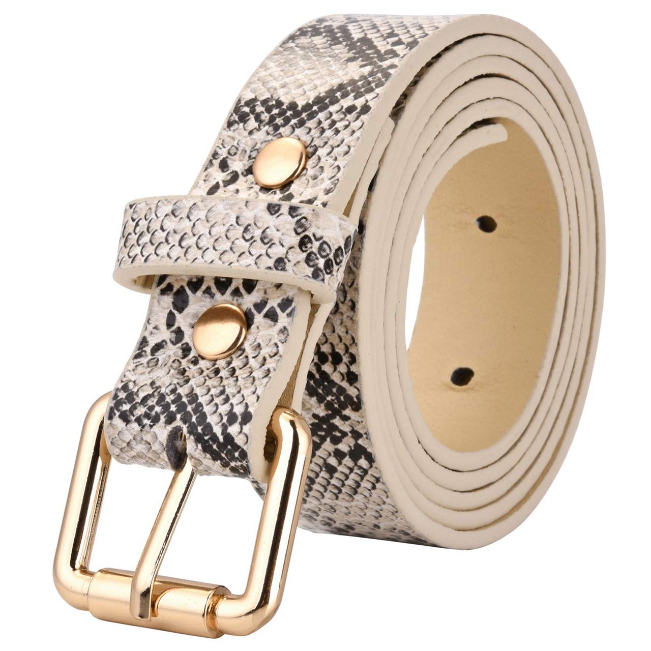 Ayliss Womens Belts Snakeskin PU Leather Waist Belt for Jeans (Beige)