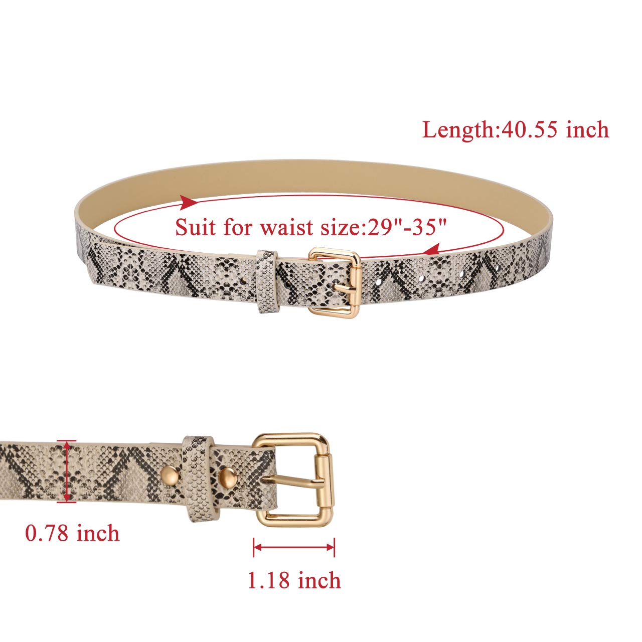 Ayliss Womens Belts Snakeskin PU Leather Waist Belt for Jeans (Beige)