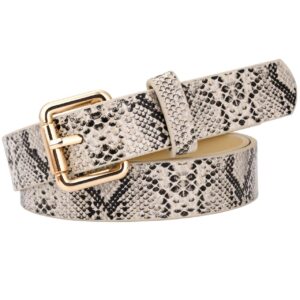 Ayliss Womens Belts Snakeskin PU Leather Waist Belt for Jeans (Beige)