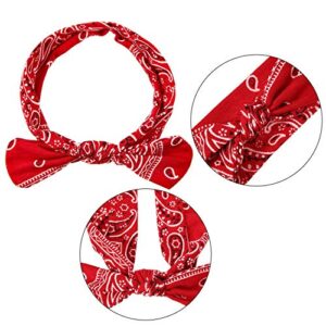 Blulu 6 Pieces Bandana Paisley Headbands Boho Bow Knot Headwrap Retro Flower Printed Elastic Rabbit Ear Hairband for Girls and Women 6 Colors