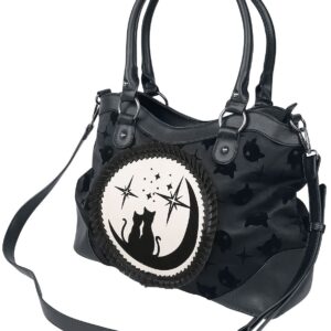 Lost Queen Women's Purse Handbag Shoulder Bag | Gothic Dark Goth Victorian (Black Cats Lunar Sisters)