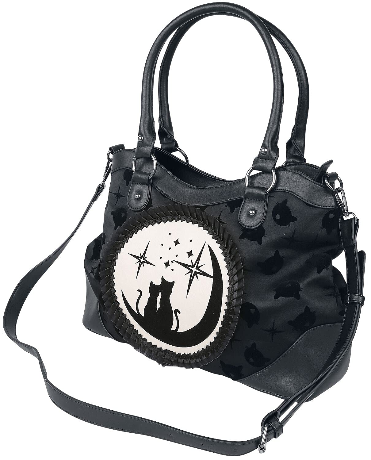 Lost Queen Women's Purse Handbag Shoulder Bag | Gothic Dark Goth Victorian (Black Cats Lunar Sisters)