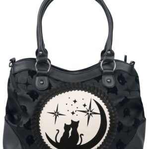 Lost Queen Women's Purse Handbag Shoulder Bag | Gothic Dark Goth Victorian (Black Cats Lunar Sisters)