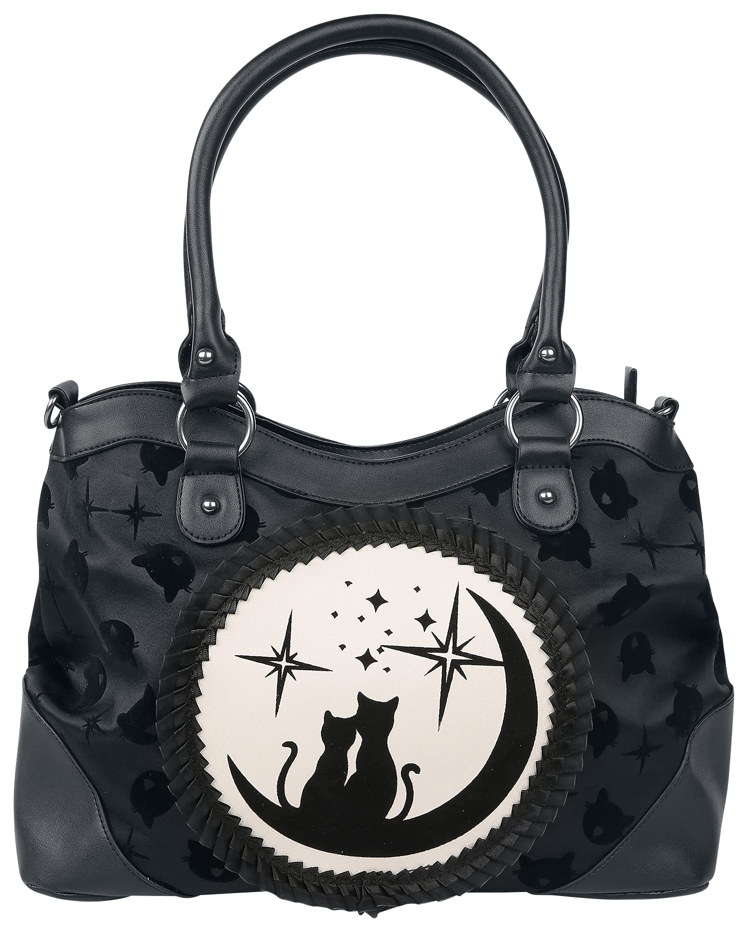 Lost Queen Women's Purse Handbag Shoulder Bag | Gothic Dark Goth Victorian (Black Cats Lunar Sisters)