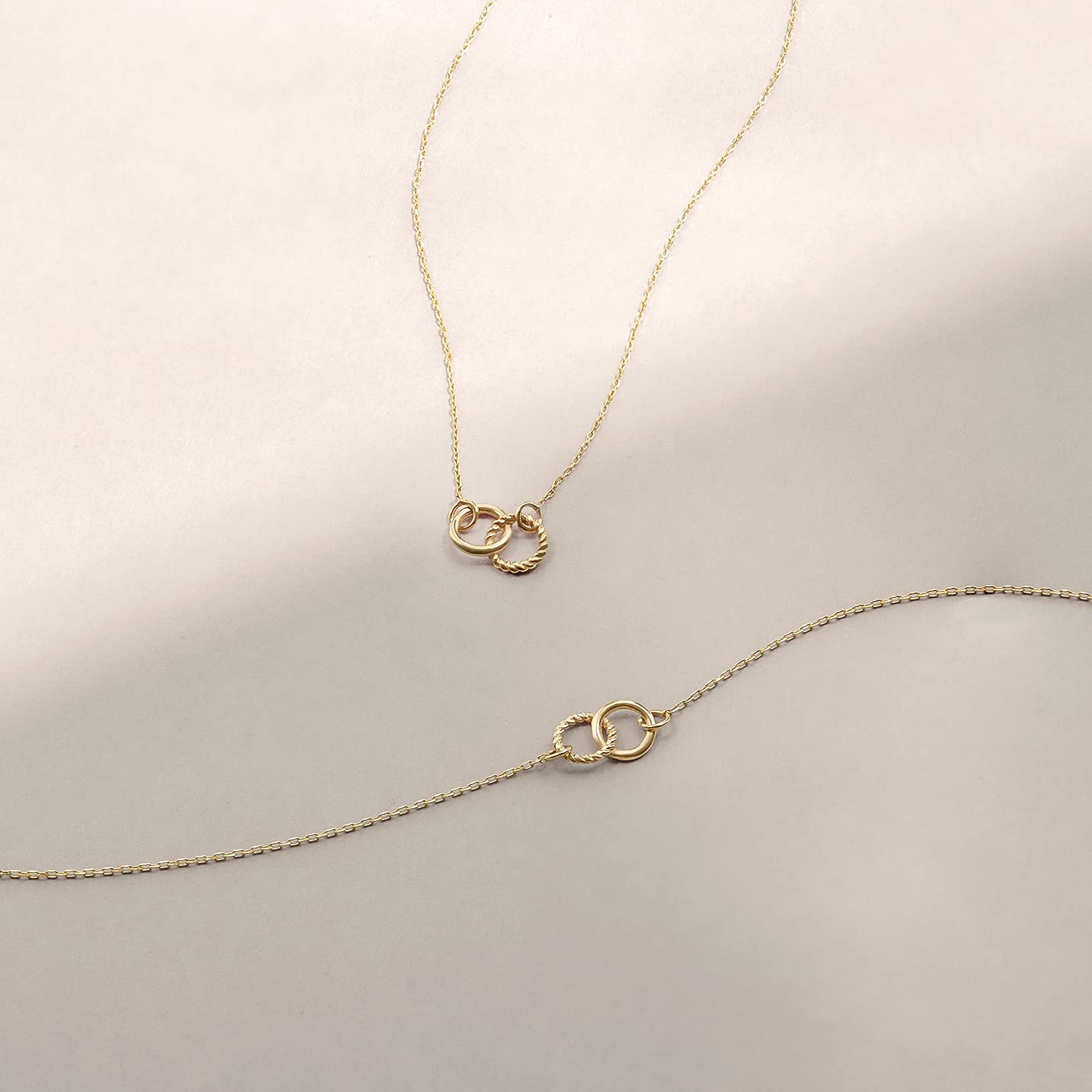 14K Solid Gold Interlocking Circles Bracelet | 14K Real Gold Double Circle Bracelet for Women | Dainty Intertwined Circles Bracelet | 14K Gold Jewelry | Gift for Her, Adjustable 6" to 7"