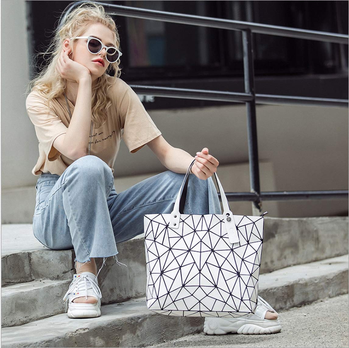 Geometric Lattice Top-handle Handbag for Women Matte Tote Purse Handbags Geometry Shoulder Bag