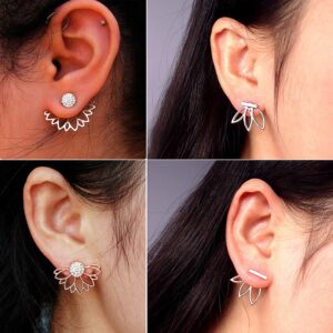 Suyi Fashion Hollow Lotus Flower Earrings Crystal Simple Chic Stud Earrings Set 8 Pairs