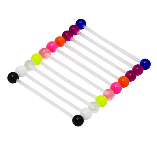 CrazyPiercing 10 Pcs Industrial Barbell Earrings 14G Bioflex Cartilage Earring Body Piercing Jewelry 38mm Bar Colorful Acrylic Balls