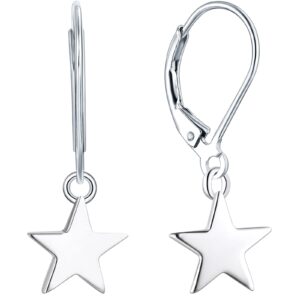 YL Star Earrings Sterling Silver Polished Dangle Drop Earrings Leverback Jewelry for Women