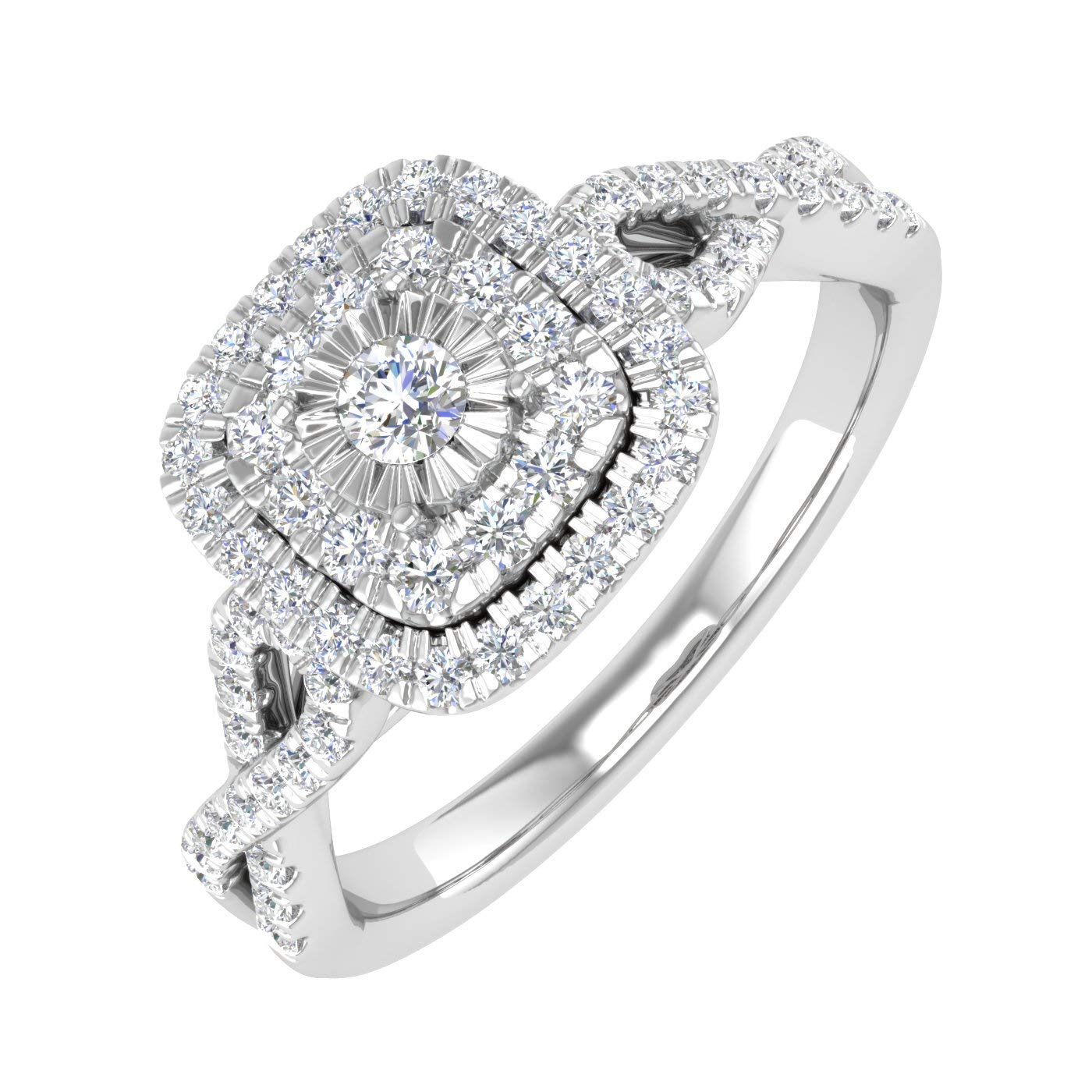 FINEROCK 1/2 Carat Cushion cut Halo Diamond Engagement Ring in 10K White Gold (Ring Size 7)