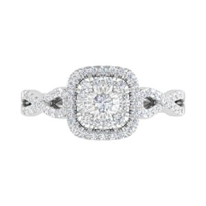 FINEROCK 1/2 Carat Cushion cut Halo Diamond Engagement Ring in 10K White Gold (Ring Size 7)