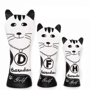 barudan golf wood headcovers head covers set for 1 driver 460cc fairway hybrid rescue utitliy with adjustable number tag black and white kitten animal series leather well made