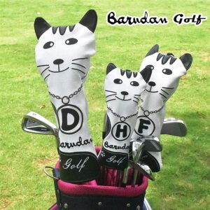 Barudan Golf Wood Headcovers Head Covers Set for 1 Driver 460cc Fairway Hybrid Rescue Utitliy with Adjustable Number tag Black and White Kitten Animal Series Leather Well Made