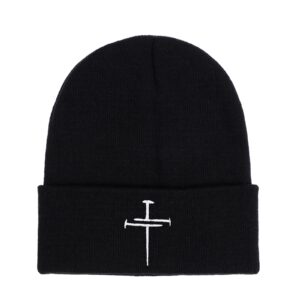 Jesus Cross Knitted Hat - Unisex Winter Warm Beanie Black