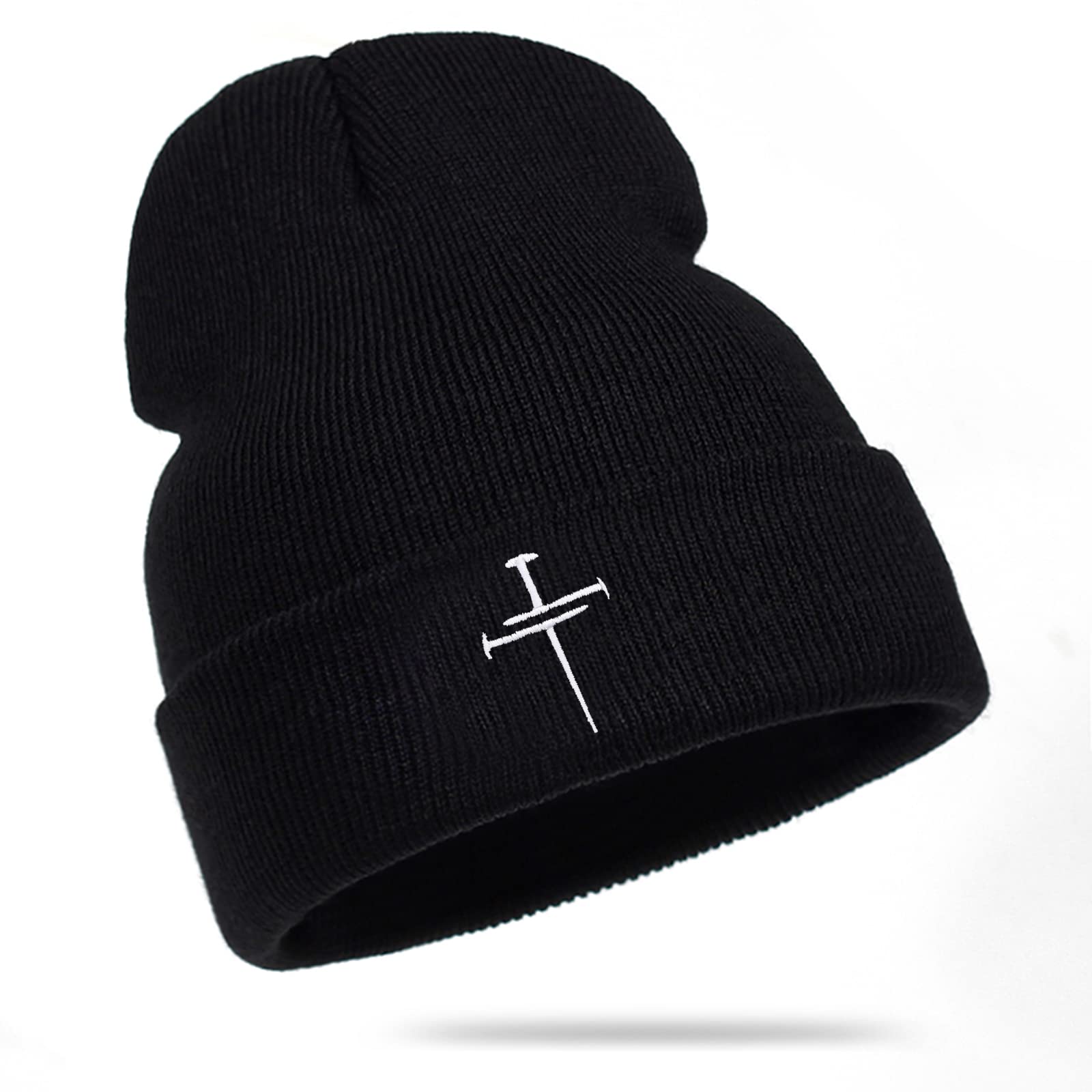 Jesus Cross Knitted Hat - Unisex Winter Warm Beanie Black