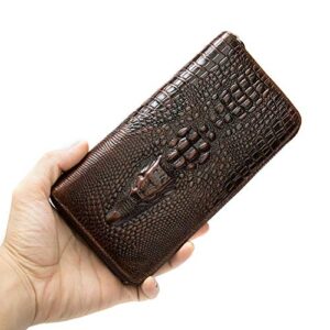 NIUCUNZH Genuine Leather Cool Long Wallets for Men Personalized Zip Around Wallet Checkbook Cash Credit Card Holder Wallet Coffee