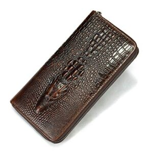 NIUCUNZH Genuine Leather Cool Long Wallets for Men Personalized Zip Around Wallet Checkbook Cash Credit Card Holder Wallet Coffee