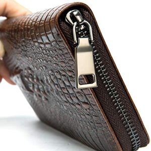 NIUCUNZH Genuine Leather Cool Long Wallets for Men Personalized Zip Around Wallet Checkbook Cash Credit Card Holder Wallet Coffee