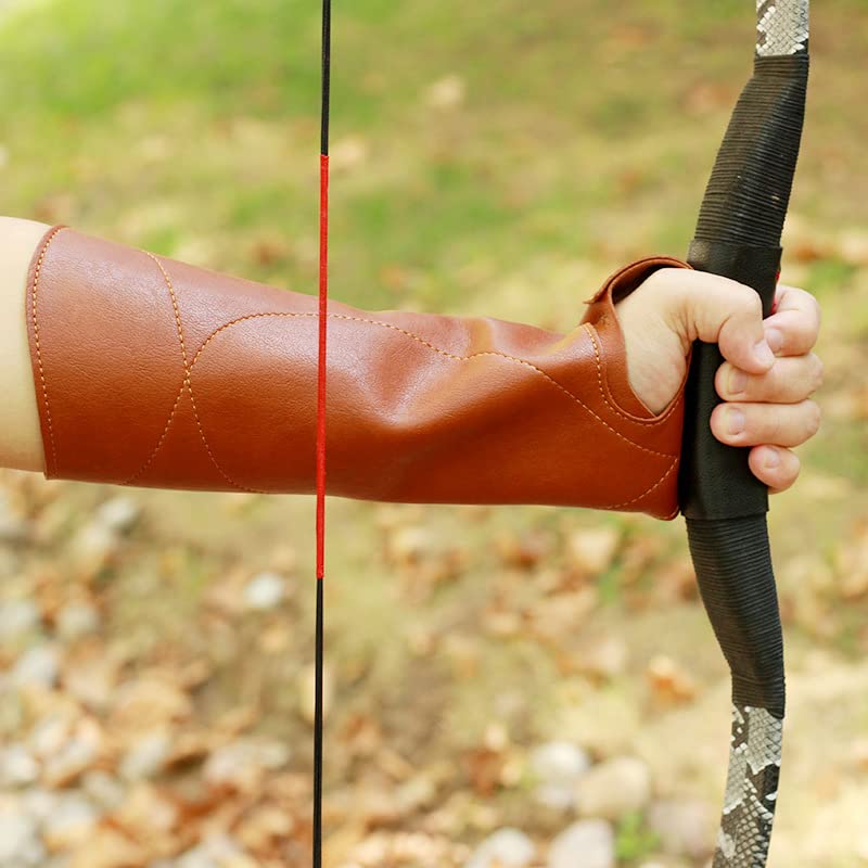 Windfulogo PU Leather Archery Arm Guard Hand Protector Brace Longbow Hunting Shooting Brown for Women & Men