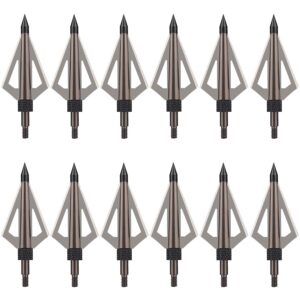 ONE250 12 Pack 125 Grain Fixed Three Blade Archery Broadheads, Hunting Screw-in Arrow Tips Compatible with Crossbow and Compound Bow (Brown)