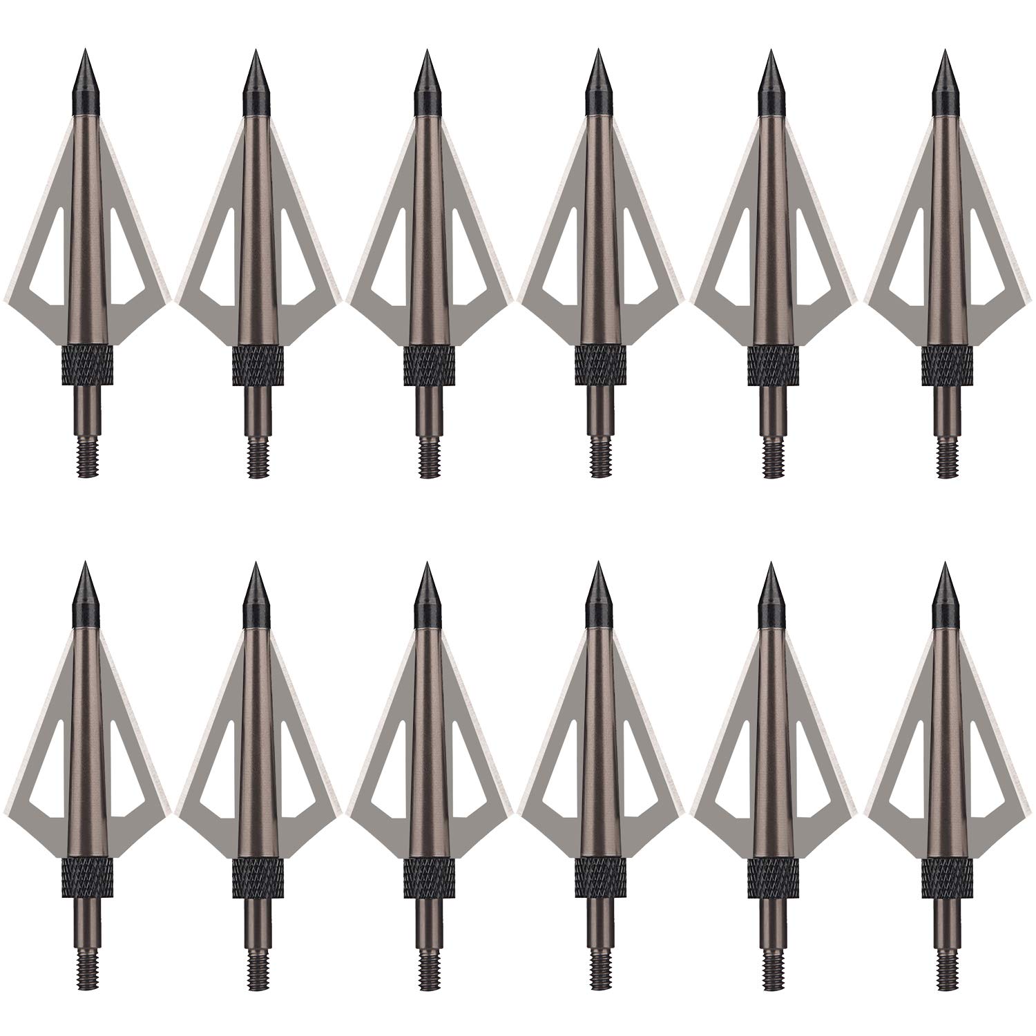 ONE250 12 Pack 125 Grain Fixed Three Blade Archery Broadheads, Hunting Screw-in Arrow Tips Compatible with Crossbow and Compound Bow (Brown)