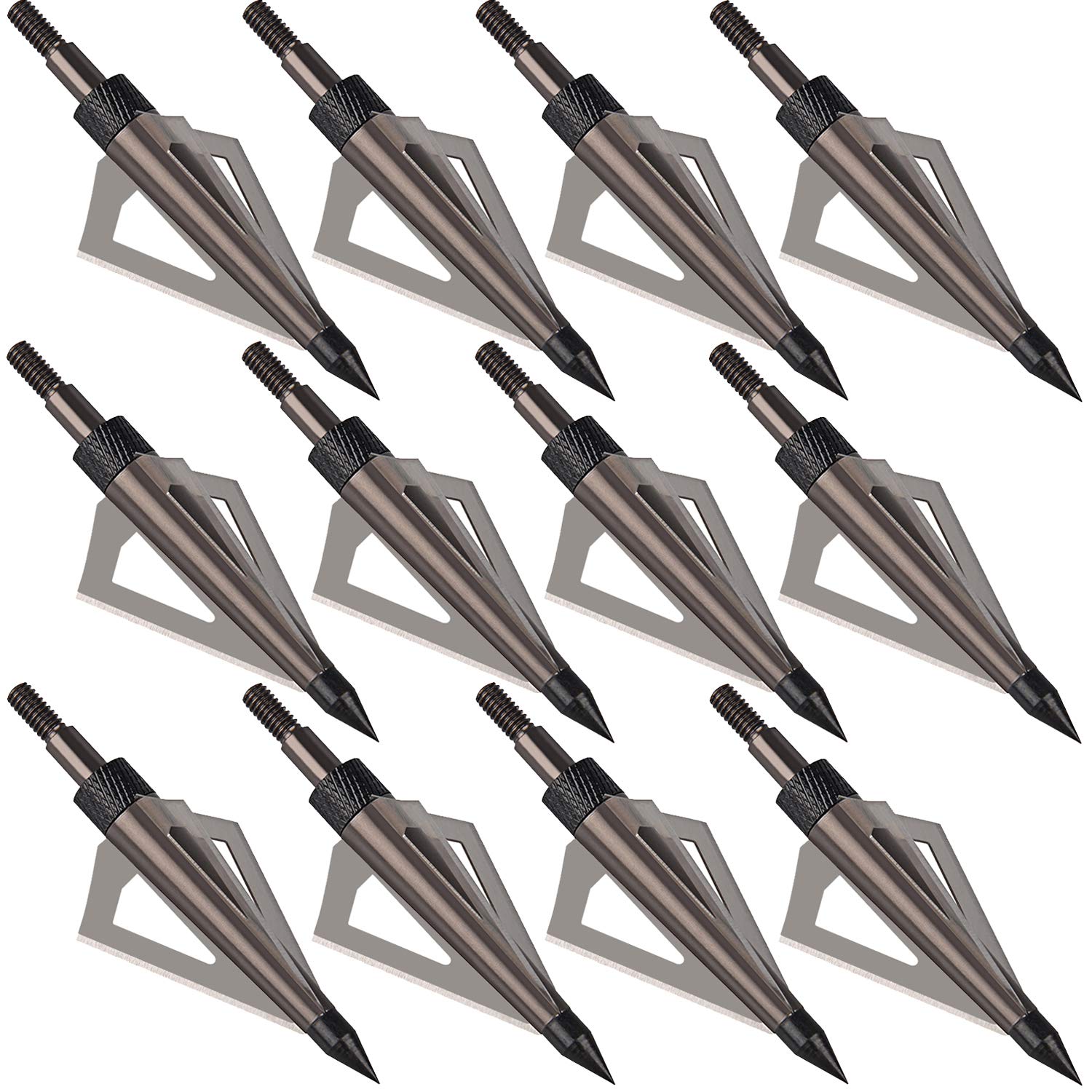 ONE250 12 Pack 125 Grain Fixed Three Blade Archery Broadheads, Hunting Screw-in Arrow Tips Compatible with Crossbow and Compound Bow (Brown)