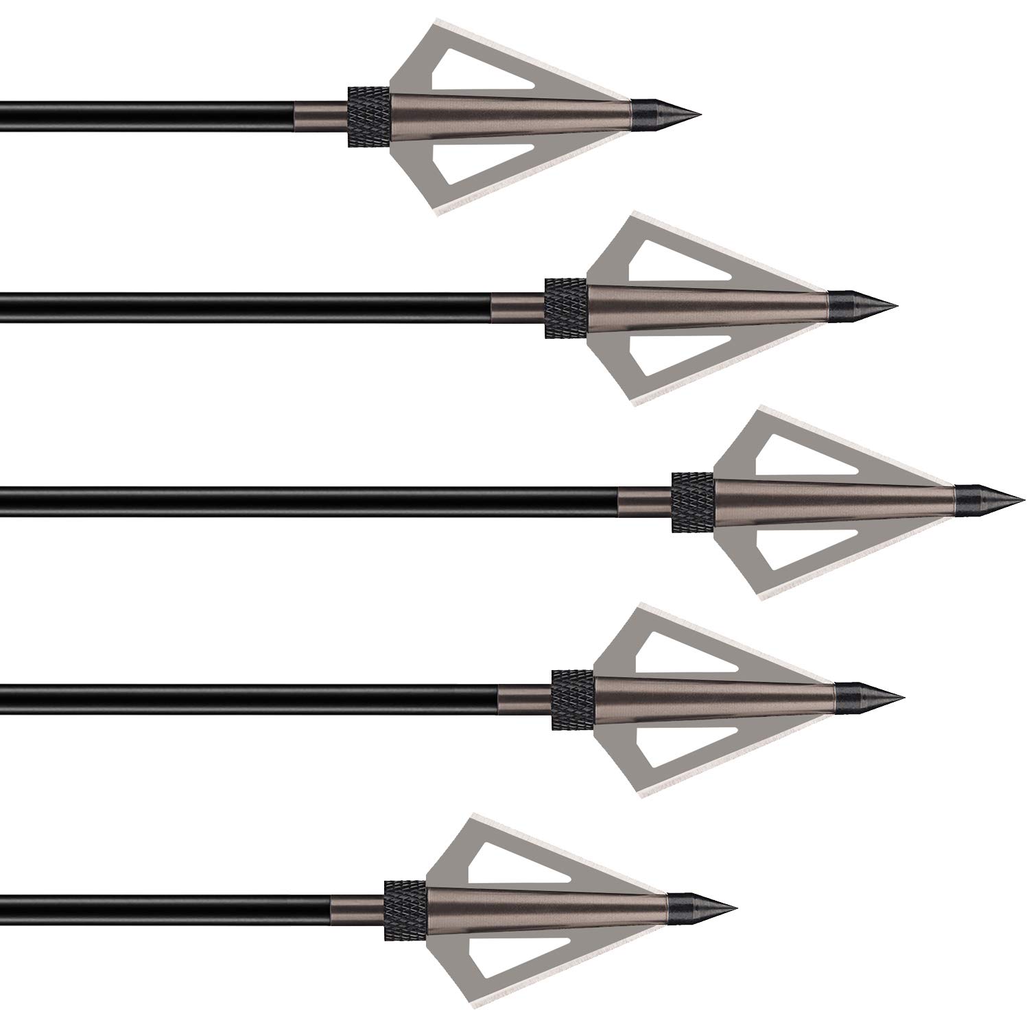 ONE250 12 Pack 125 Grain Fixed Three Blade Archery Broadheads, Hunting Screw-in Arrow Tips Compatible with Crossbow and Compound Bow (Brown)