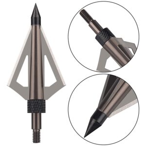 ONE250 12 Pack 125 Grain Fixed Three Blade Archery Broadheads, Hunting Screw-in Arrow Tips Compatible with Crossbow and Compound Bow (Brown)