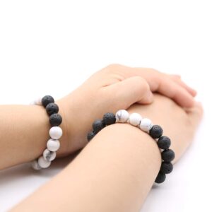 HEDQFM 2pcs 10mm Howlite bracelet Lava Bead Bracelets Natural Volcanic Rock Aromatherapy Essential oil Diffuser Bracelet White Turquoise Yoga Bangle Couples Men Women Gift