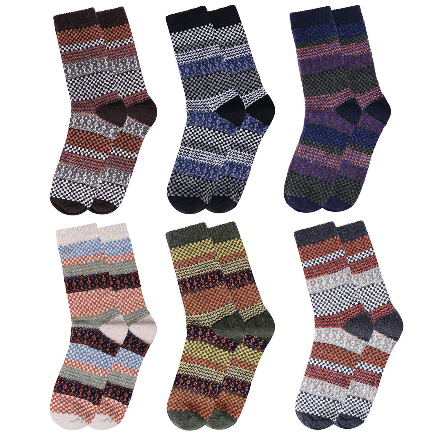 Loritta 6 Pairs Winter Socks Men Wool Socks Mens Thermal Nordic Socks Warm Socks for Men,Amber