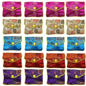 HAN SHENG 20 Pcs Embroidered Silk Jewelry Pouch Brocade Coin Purse Zipper Jewelry Pouch Gift Bags