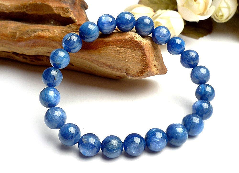 100% Natural Kyanite Gemstone Crystal Stretch Blue Round Bead Bracelet AAAA 8mm