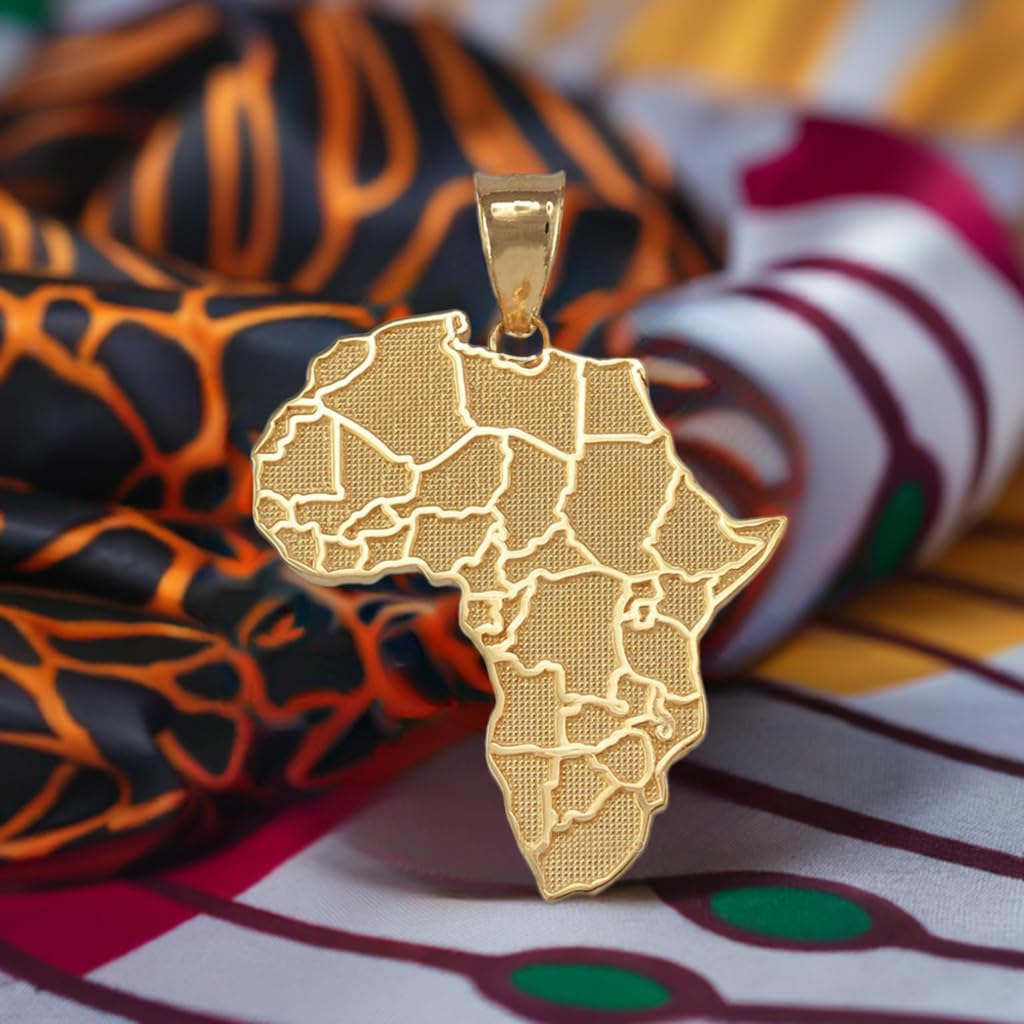 LA BLINGZ 10K Yellow Gold Africa Country Map Pendant Necklace (Pendant only)