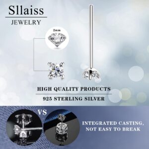 Sllaiss 2mm Sterling Silver Austria Zirconia Stud Earrings for Women Men, Platinum/Gold/Rose Gold Plated Tiny CZ Studs