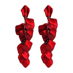 Dangle Acrylic Petal Earrings - Long Drop Rose Flower Earrings for Women