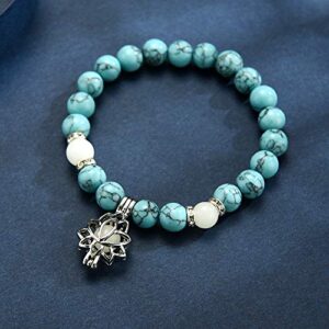 Luminous Glowing in the Dark Moon Lotus Flower Shaped Charm Bracelet for Women Natural Turquoise Stones Yoga Prayer Jewelry