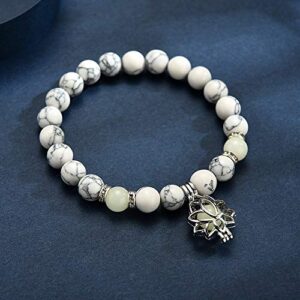 Luminous Glowing in the Dark Moon Lotus Flower Shaped Charm Bracelet for Women Natural Turquoise Stones Yoga Prayer Jewelry