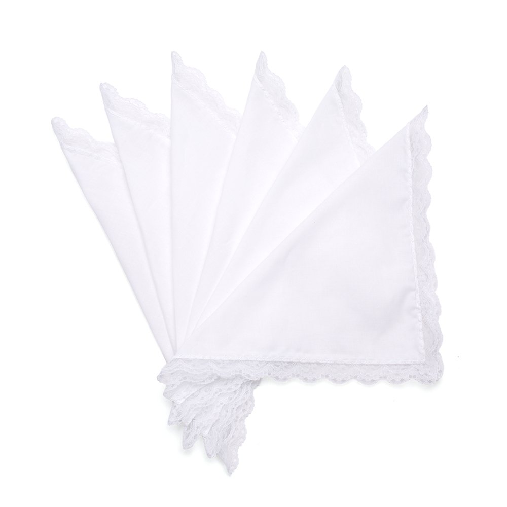 Selected Hanky Ladies/Women's Solid White Cotton Handkerchief with Lace for Embroidery