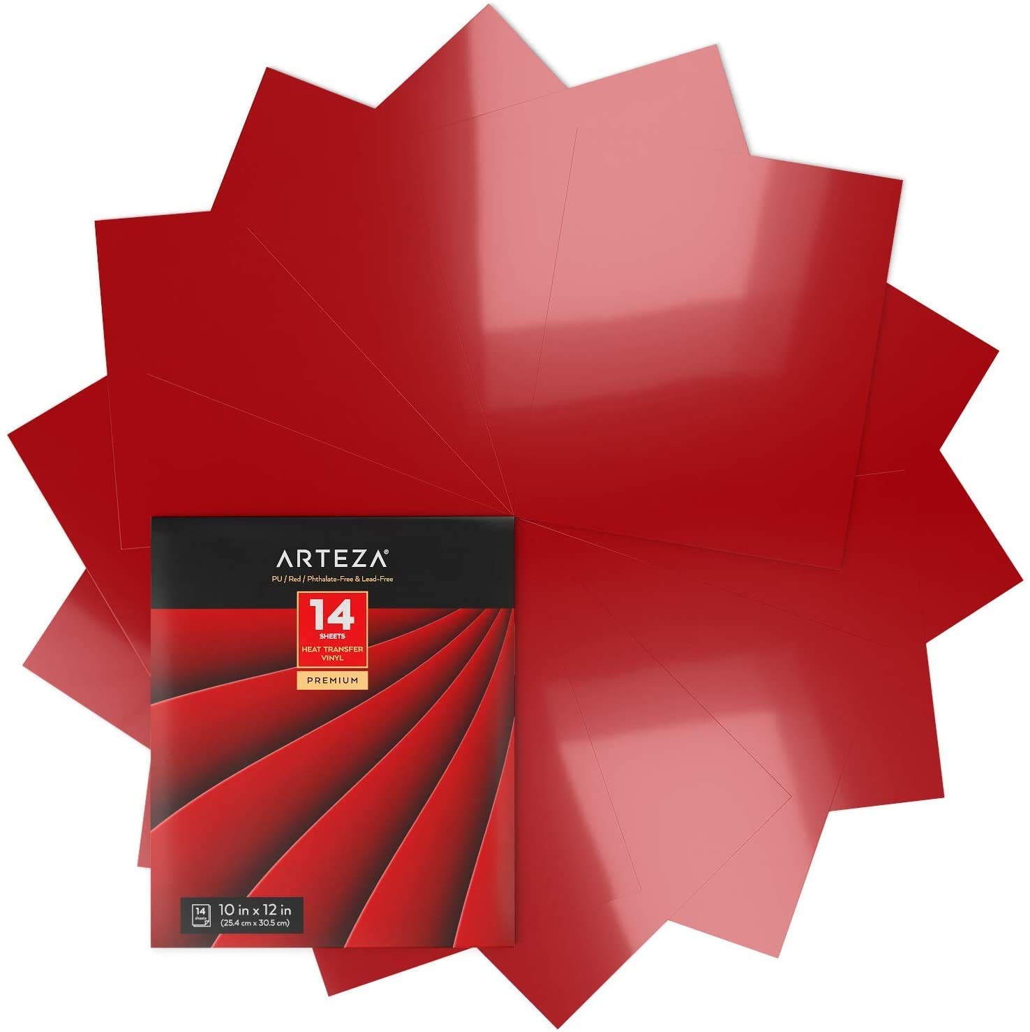 Arteza Heat Transfer Vinyl Red HTV Bundle, 14 Iron On Sheets, 10x12 Inches, Flexible & Easy to Weed, Use with Any Craft Cutting Machine, Boxed