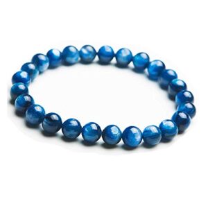 7mm genuine natural kyanite gemstone crystal stretch blue round bead bracelet aaaa