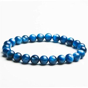 7mm Genuine Natural Kyanite Gemstone Crystal Stretch Blue Round Bead Bracelet AAAA