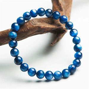 7mm Genuine Natural Kyanite Gemstone Crystal Stretch Blue Round Bead Bracelet AAAA