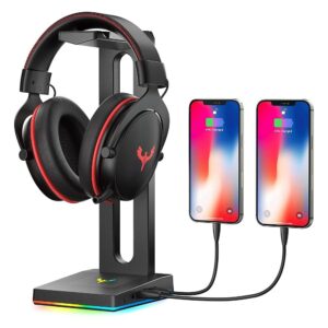 blade hawks rgb gaming headphone stand with 3.5mm aux and 2 usb ports, durable headset stand holder for bose, beats, sony, sennheiser, jabra, jbl, akg, fancy gaming accessories - hs18 (only for pc)