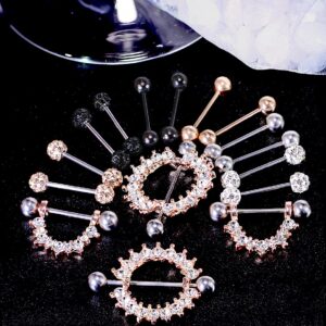 Lcolyoli 16Pcs 16G Surgical Steel Tongue Ring Nipple Shield Barbell Ring Bar Nipplerings Body Piercing Jewelry for Women Men Silver Black Rose Gold Dangle Nipple Rings Diamond CZ